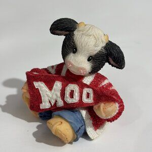 Mary's Moo Moos Collegiate Red & White Pennant 1997 Retired 297933 Cow Figurine